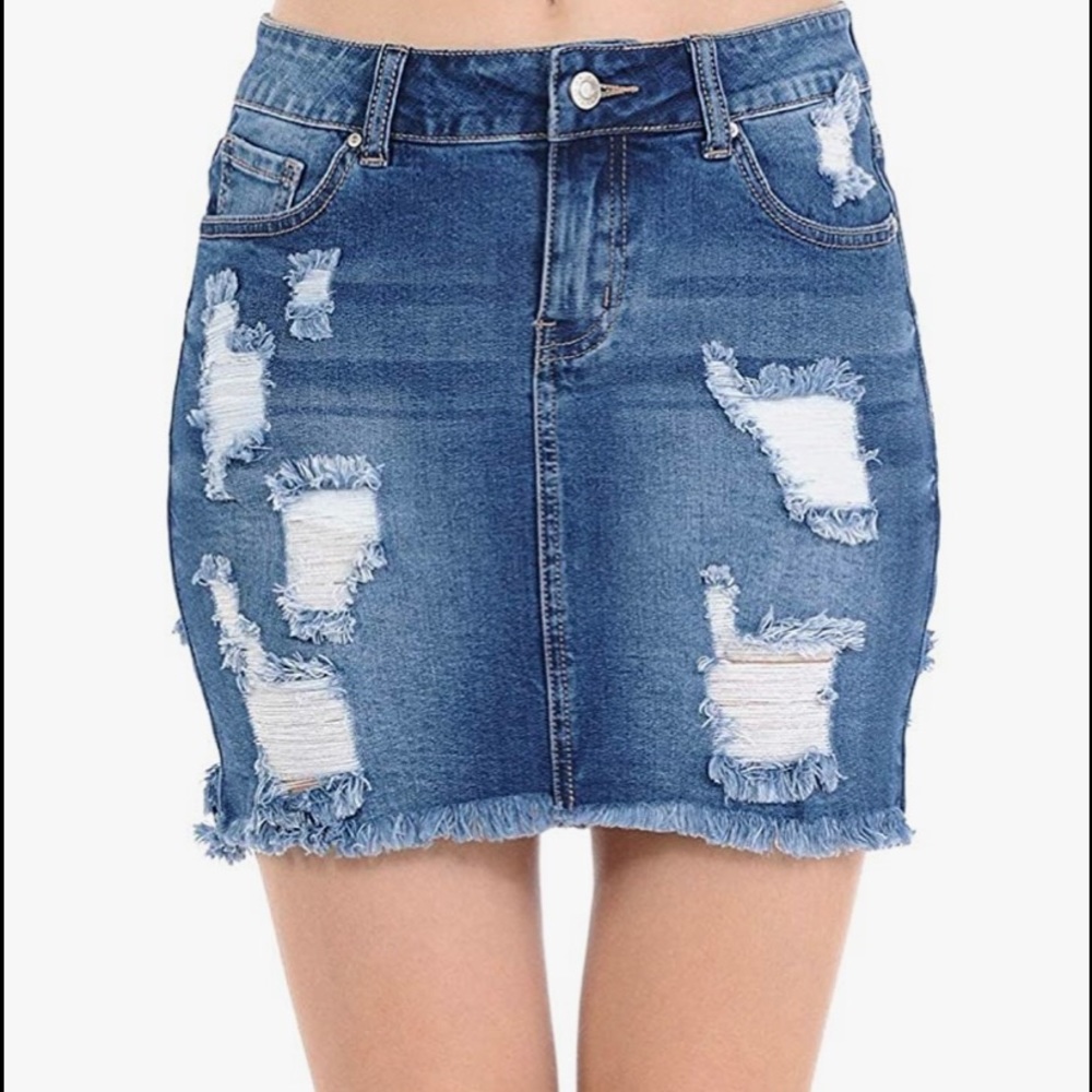 Wax Distressed Skirt Stretch Cotton Mini Skirt